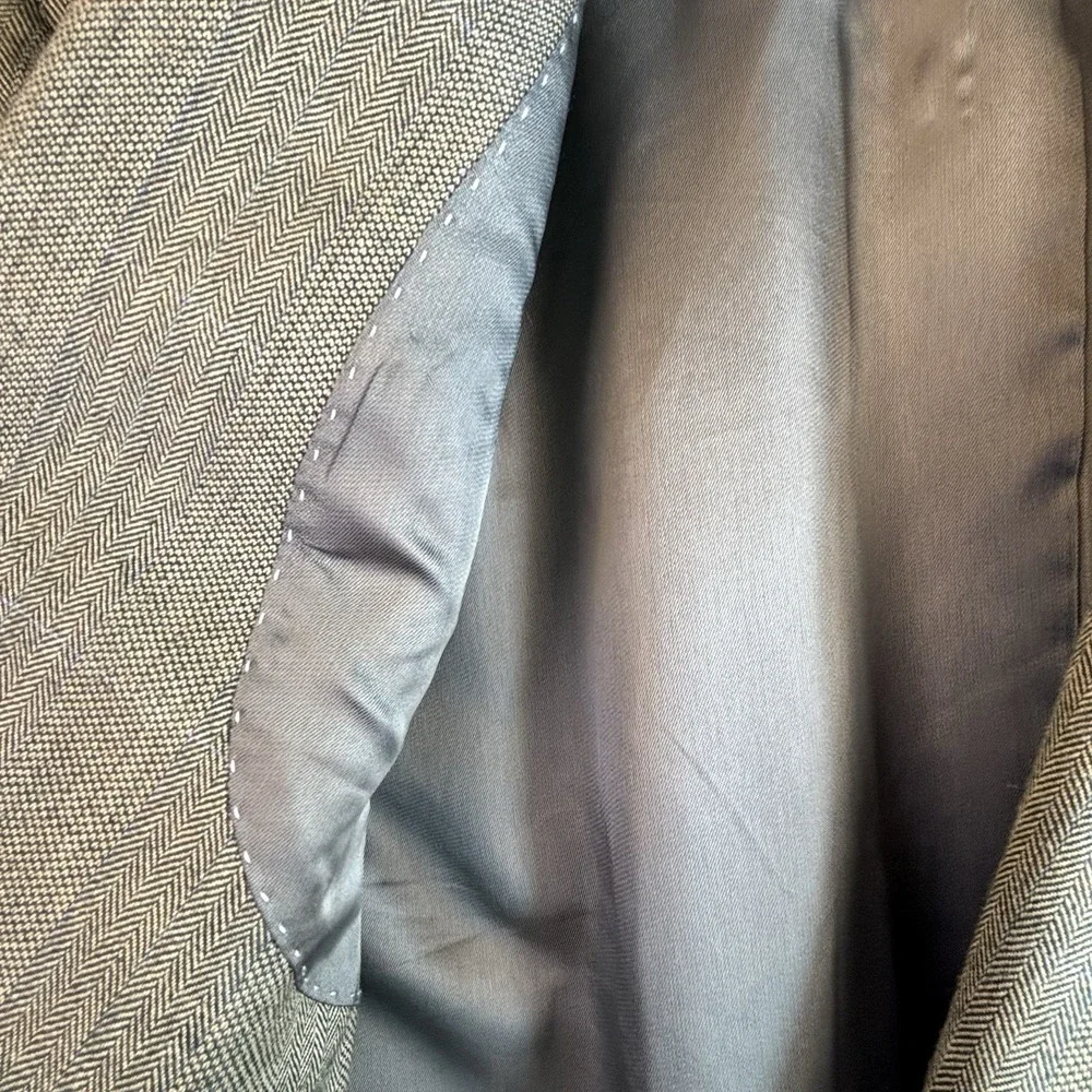 Tommy Hilfiger Blazer 42L Silk/Wool Herringbone Glen Plaid Greenish Beige Jacket